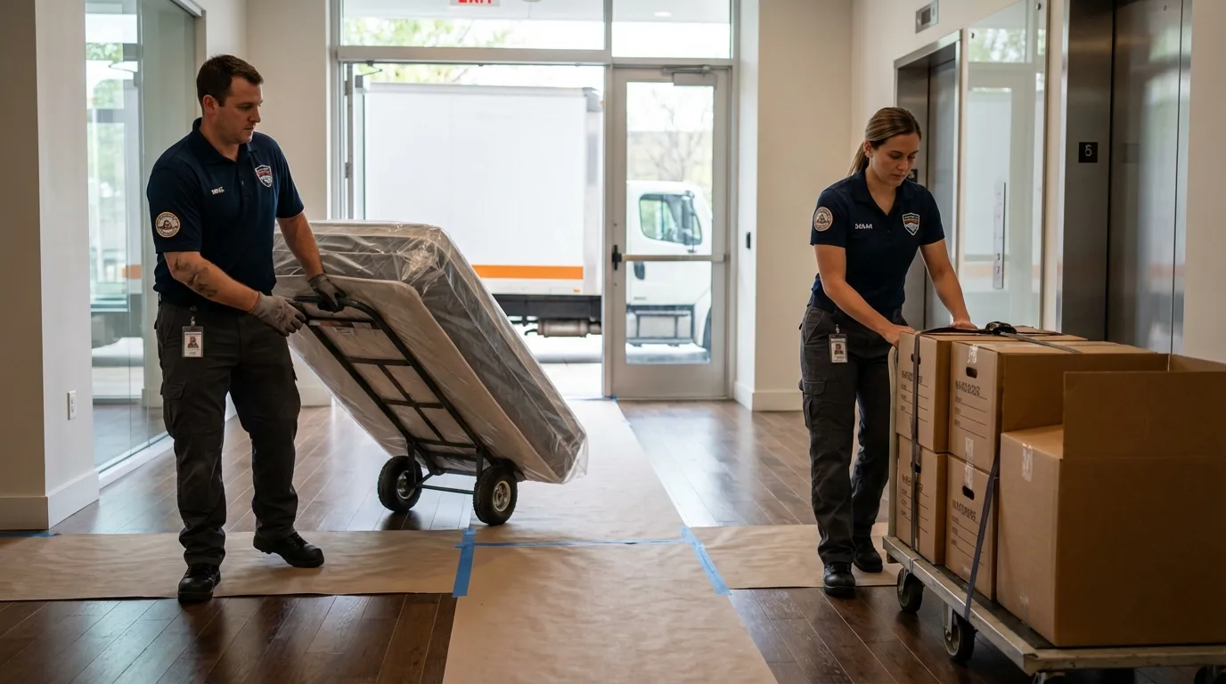 Professional apartment movers loading elevator in Tieton, WA